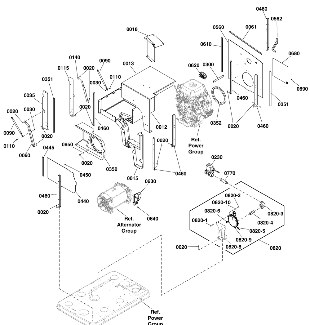 Fuel, Duct And Support Group Diagram and Parts List for 040633-00  Briggs and Stratton Generator